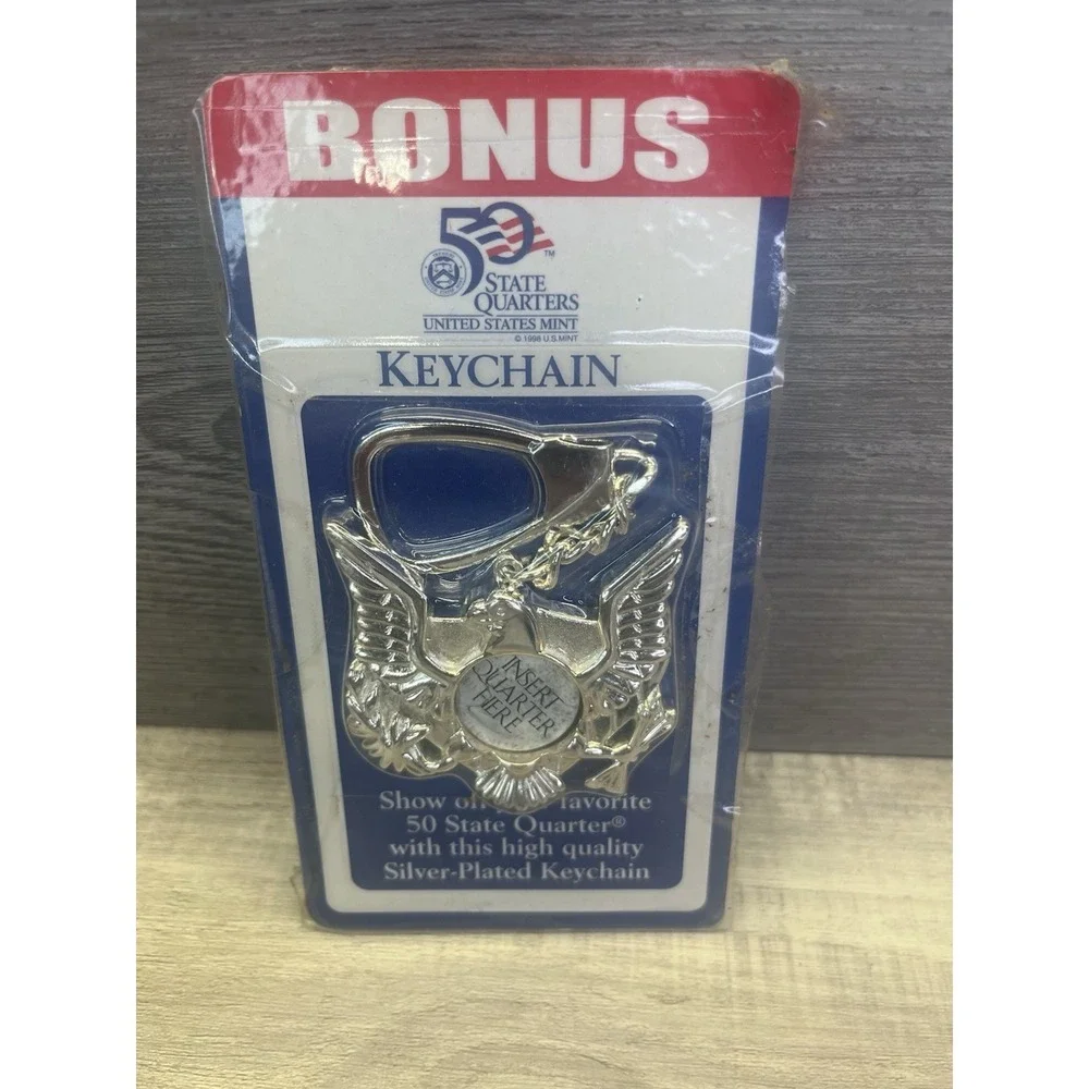 Eagle Coin Keychain New Quarter Holder Silver Plated Patriot Car Truck Keychain